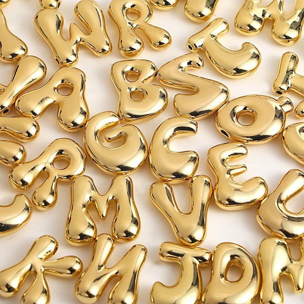 Gold Color Bubble Initial Letter Necklace