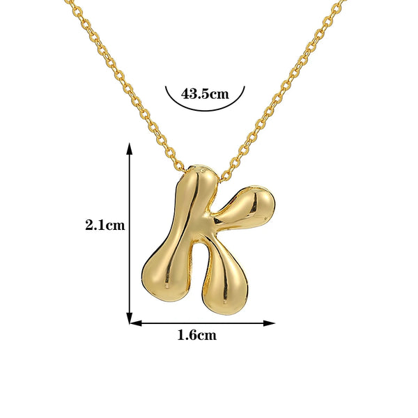 Gold Color Bubble Initial Letter Necklace