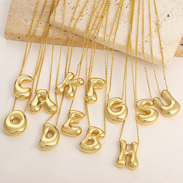 Gold Color Bubble Initial Letter Necklace