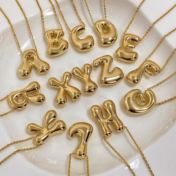 Gold Color Bubble Initial Letter Necklace