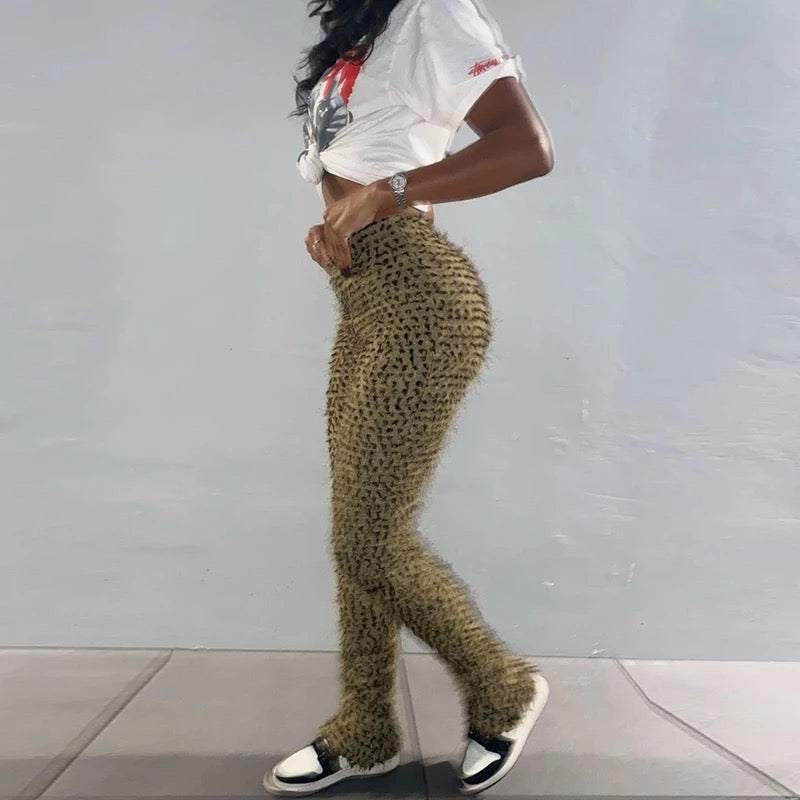 Fuzzy Leopard Pants